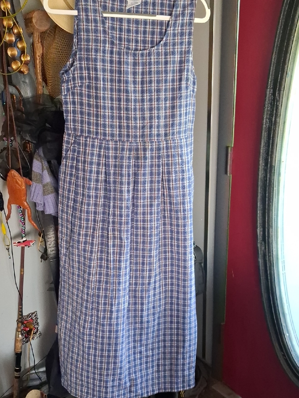 Blue Plaid Sleeveless Midi Dress